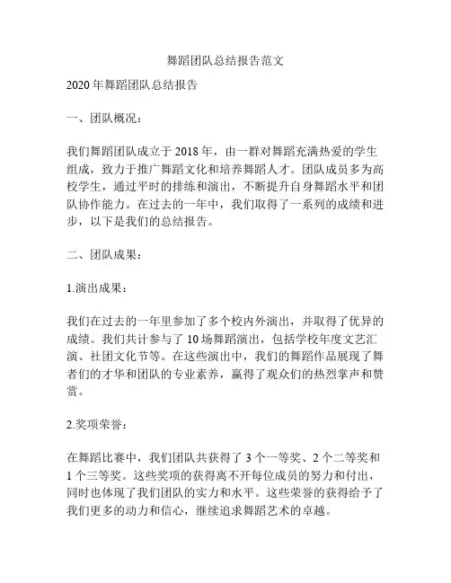 舞蹈团队总结报告范文