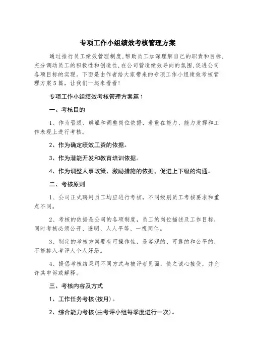 专项工作小组绩效考核管理方案