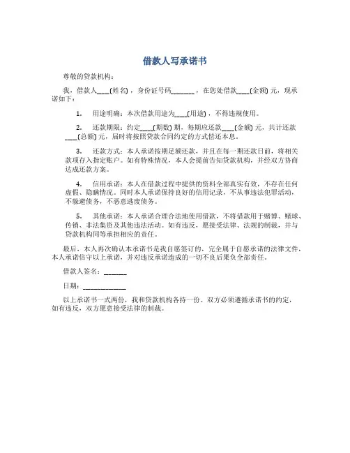 借款人写承诺书