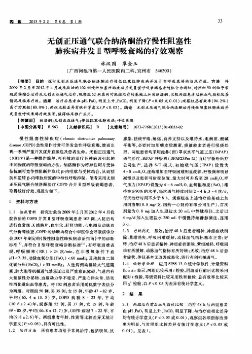 无创正压通气联合纳洛酮治疗慢性阻塞性肺疾病并发Ⅱ型呼吸衰竭的疗效观察