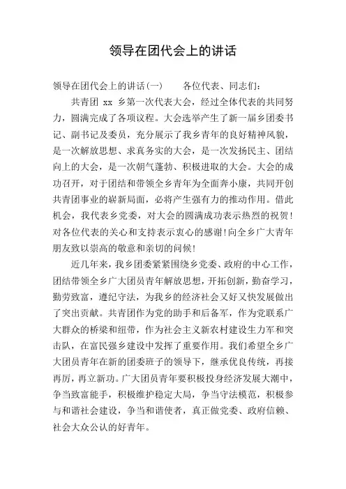 领导在团代会上的讲话