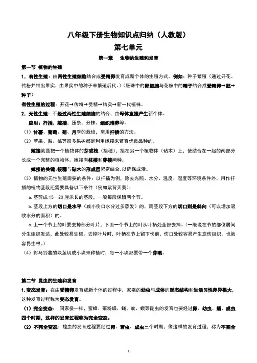 八年级下册生物知识点归纳(人教版)