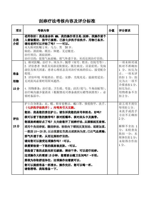 刮痧操作流程及评分标准