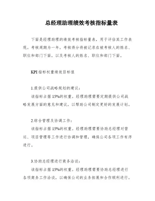 总经理助理绩效考核指标量表