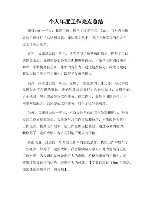 个人年度工作亮点总结
