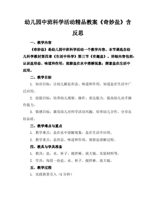 幼儿园中班科学活动精品教案《奇妙的盐》含反思