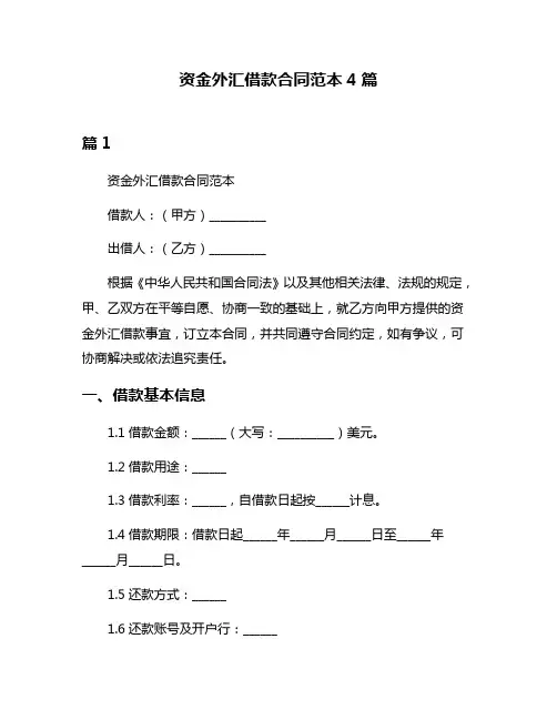 资金外汇借款合同范本4篇