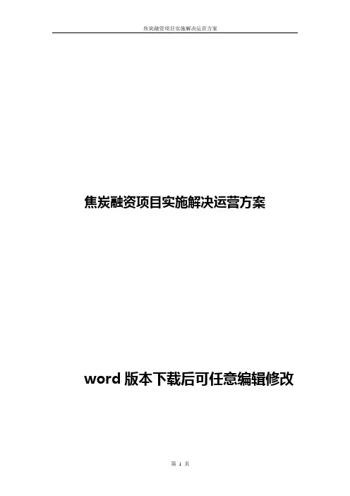 焦炭融资项目实施解决运营方案