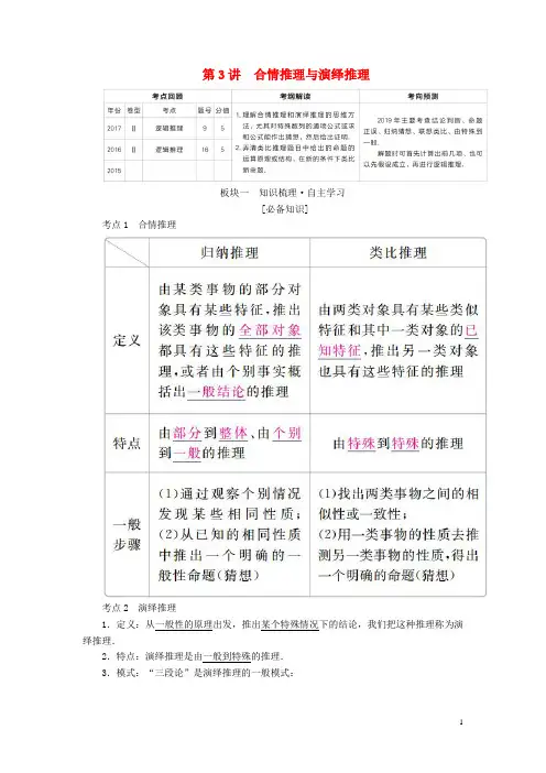 高考数学一轮复习 第11章 算法初步、复数、推理与证明 第3讲 合情推理与演绎推理学案