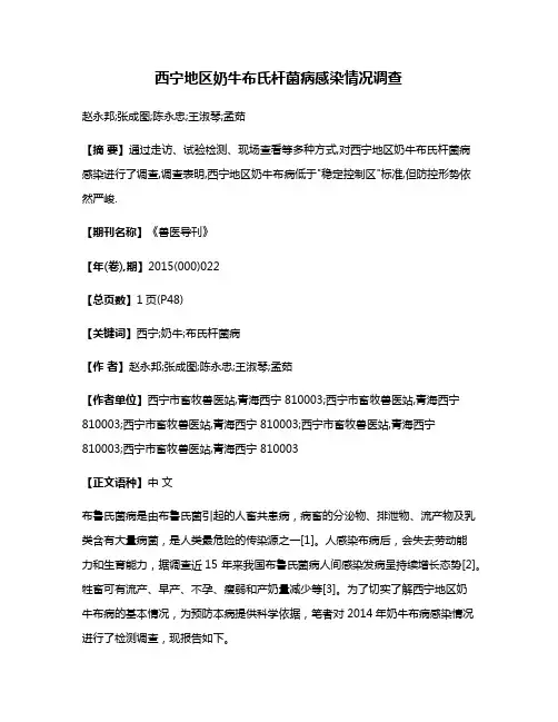 西宁地区奶牛布氏杆菌病感染情况调查
