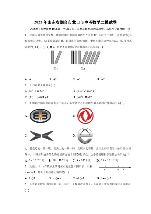 2023年山东省烟台市龙口市中考数学二模试卷(含解析)