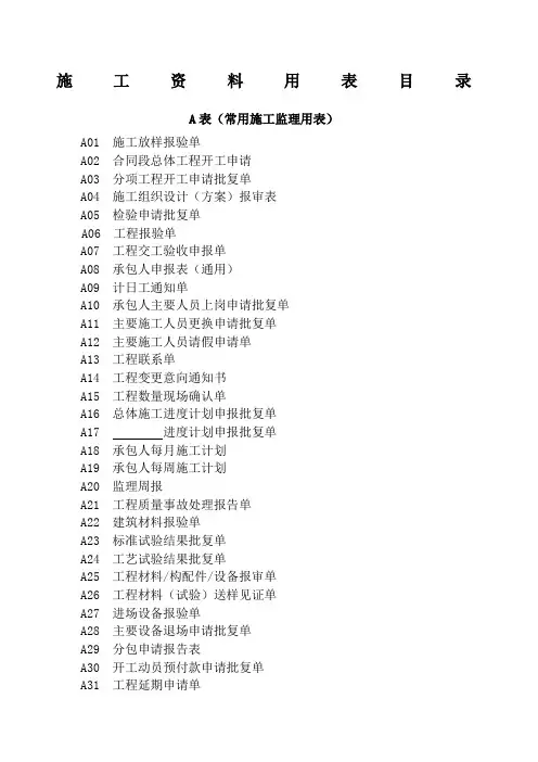 市政工程标准资料表格