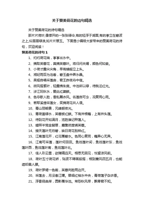 关于赞美荷花的诗句精选