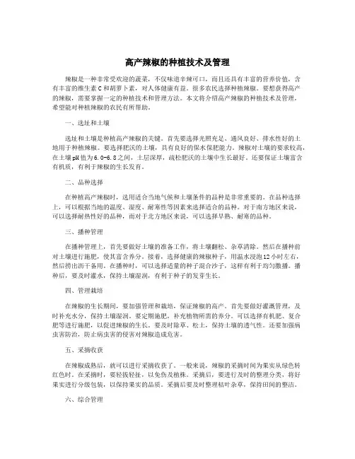 高产辣椒的种植技术及管理