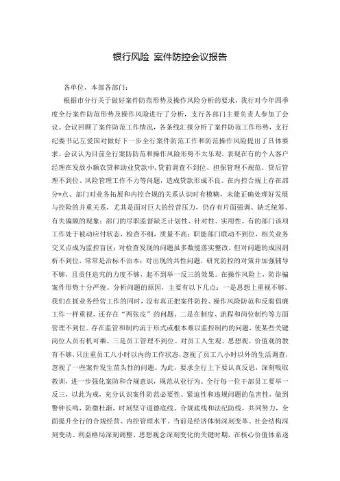 银行风险 案件防控会议报告