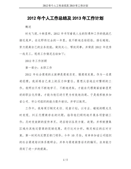 2012年个人工作总结及2013年工作计划