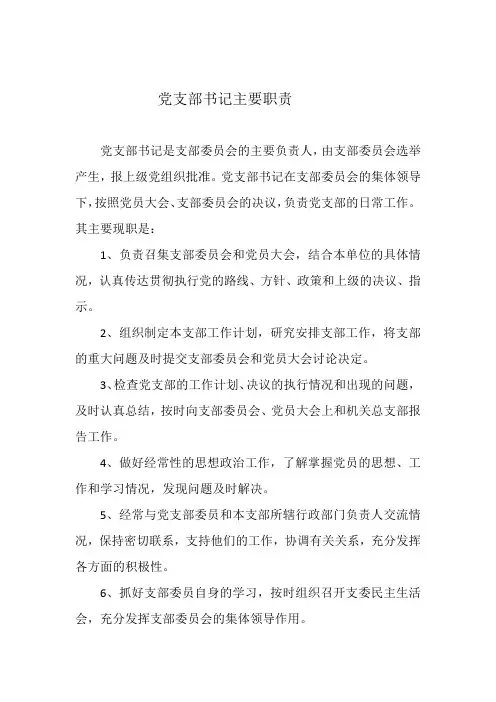 支部书记主要职责