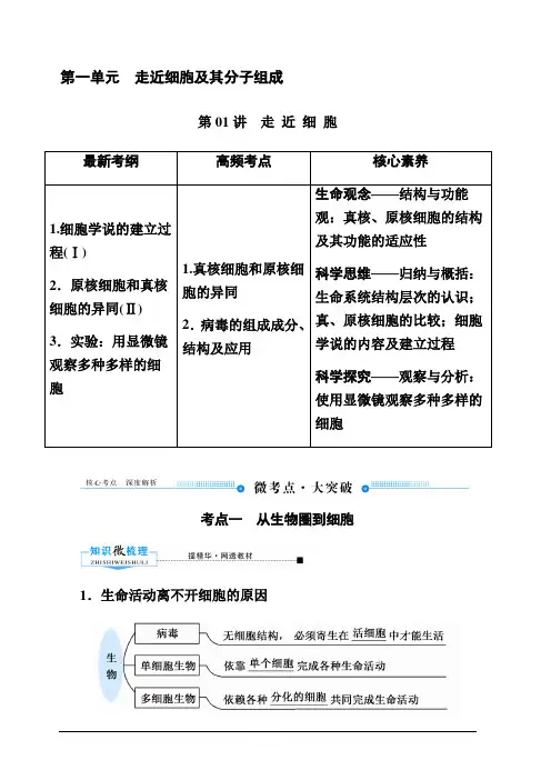 2020版赢在微点高考生物人教版一轮复习讲义：第一单元第01讲 走近细胞含答案