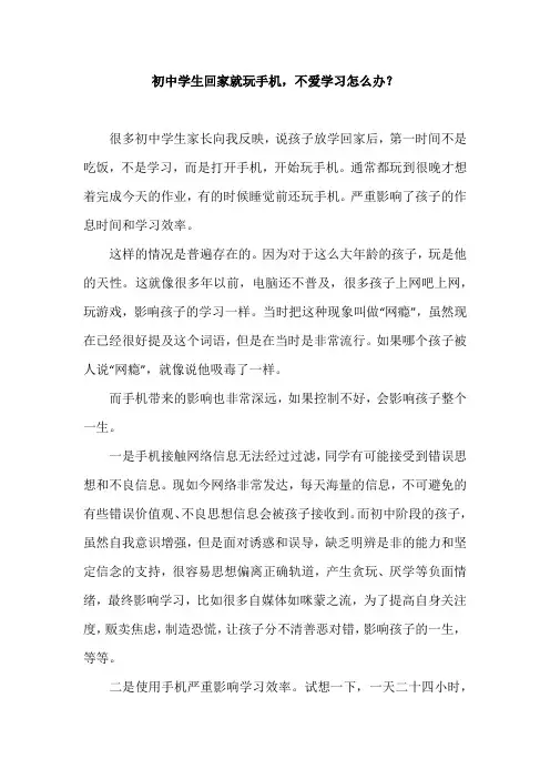 初中学生回家就玩手机,不爱学习怎么办？