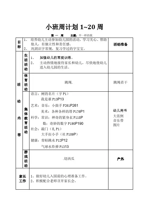 小班周计划1~20周