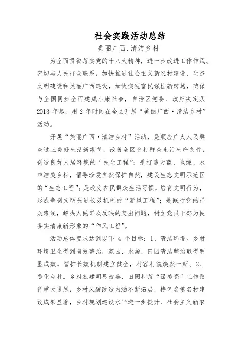 社会实践活动总结 美丽广西清洁乡村