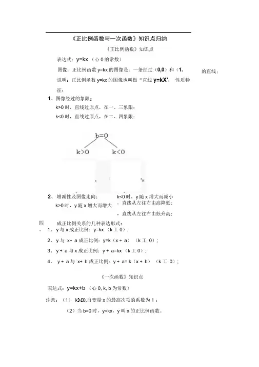 《正比例函数与一次函数》知识点归纳