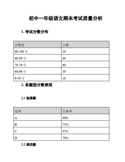初中一年级语文期末考试质量分析
