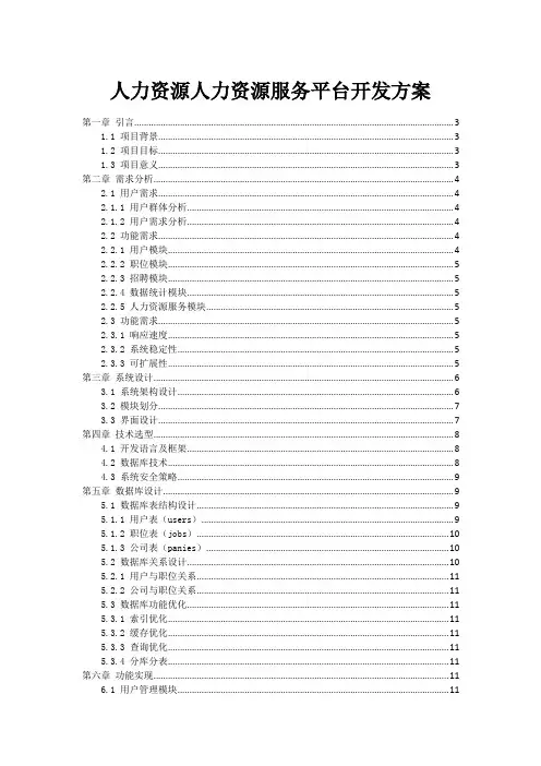人力资源人力资源服务平台开发方案
