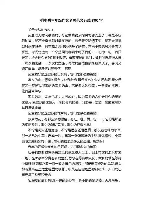 初中初三年级作文乡愁范文五篇800字