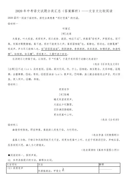 2020年中考语文试题分类汇总(答案解析)——文言文比较阅读