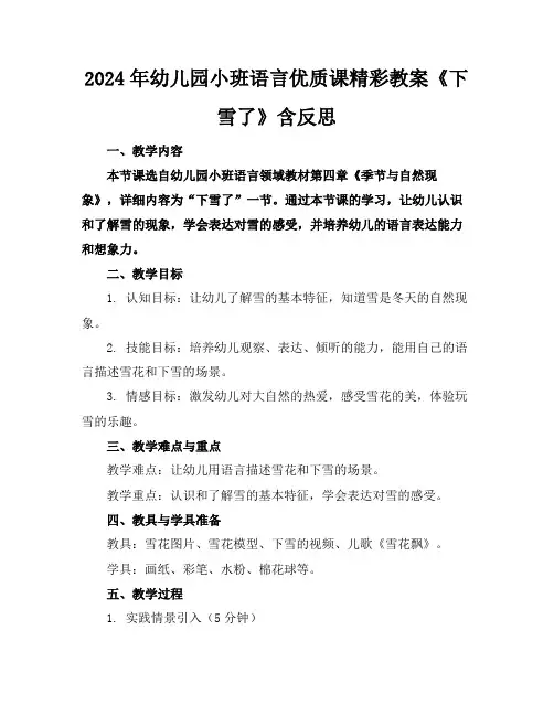 2024年幼儿园小班语言优质课精彩教案《下雪了》含反思