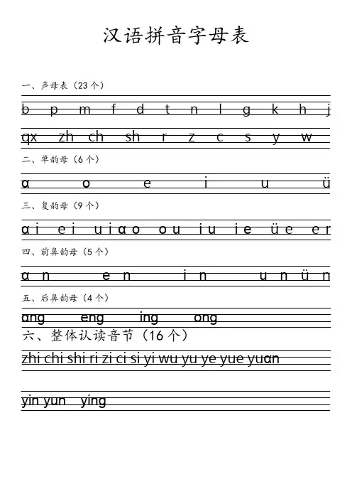 汉语拼音字母表——直接打印版