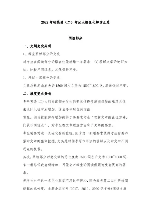 2022考研英语(二)考试大纲变化解读汇总