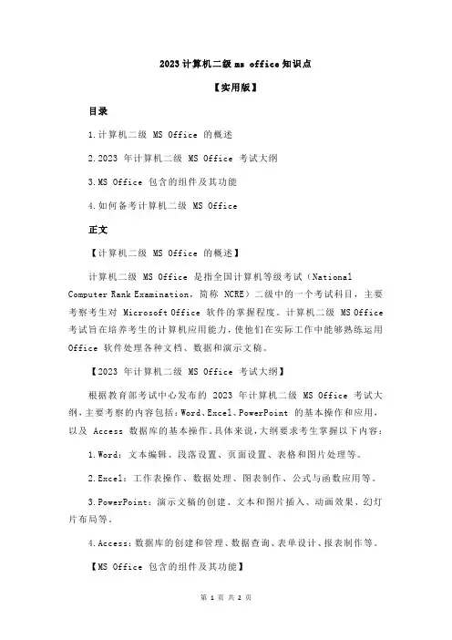 2023计算机二级ms office知识点