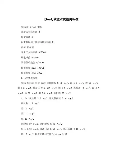 [Word]欧盟水质检测标准