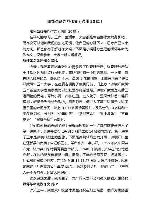 缅怀革命先烈作文（通用20篇）