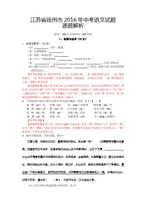 江苏省徐州市2016年中考语文试题(word版,含解析)