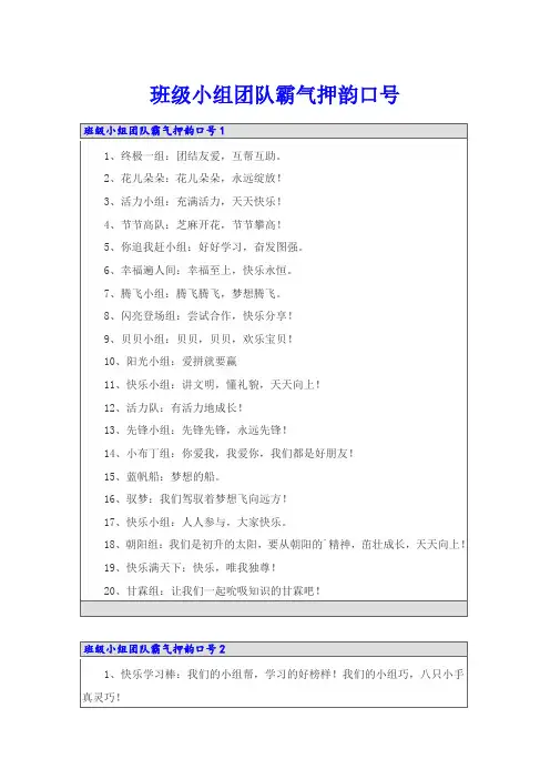 班级小组团队霸气押韵口号