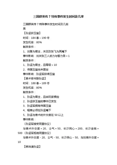 三国群英传7特殊事件发生时间及几率