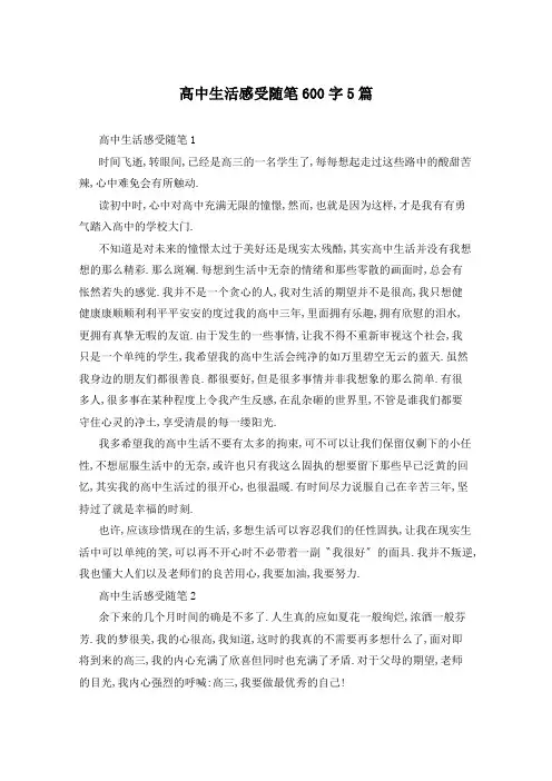 高中生活感受随笔600字5篇