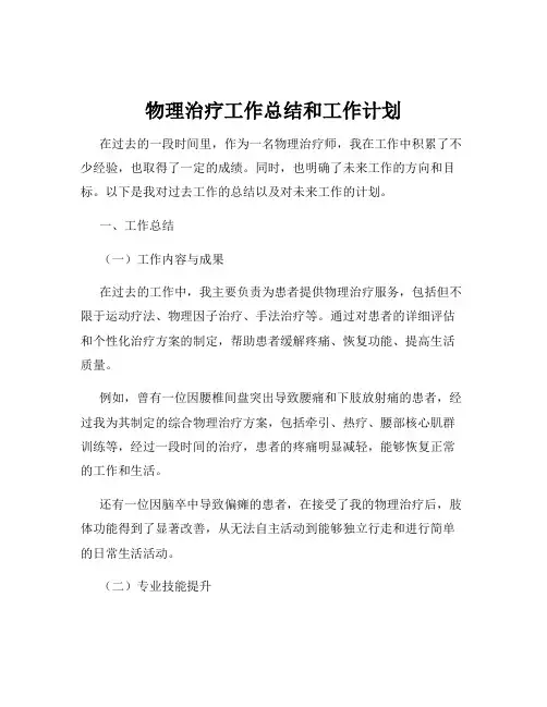 物理治疗工作总结和工作计划
