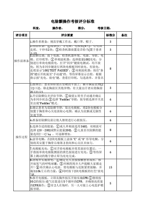 电除颤操作考核评分标准