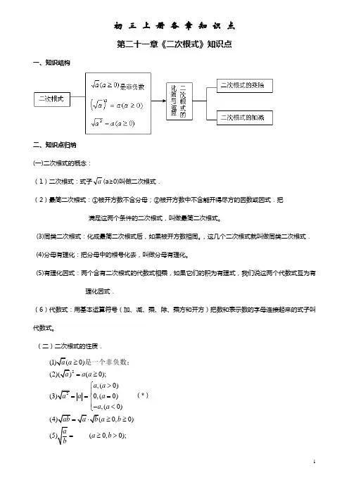 人教版初三上册各章知识点