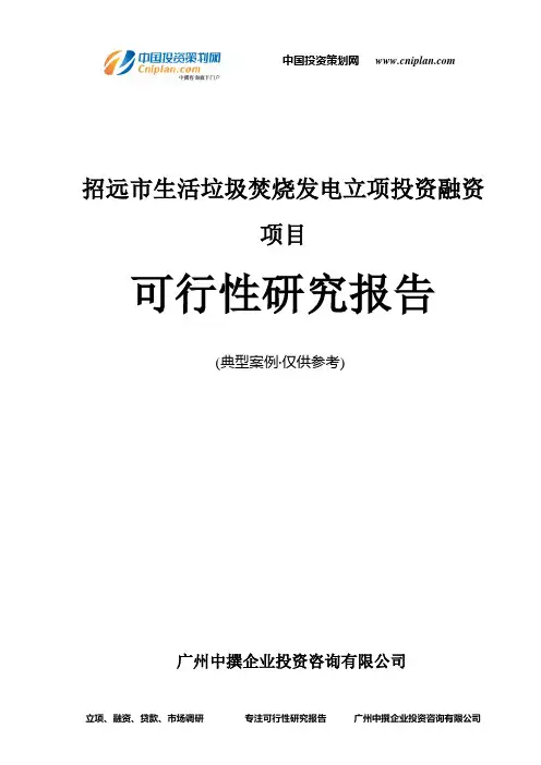 招远市生活垃圾焚烧发电融资投资立项项目可行性研究报告(非常详细)