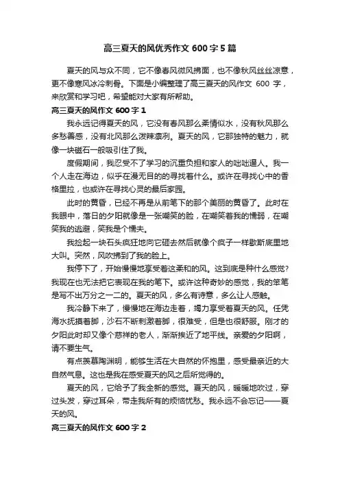 高三夏天的风优秀作文600字5篇