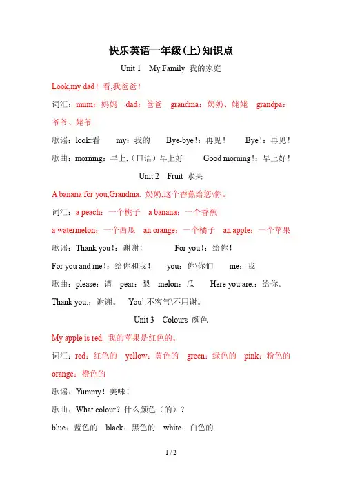 快乐英语一年级(上)知识点