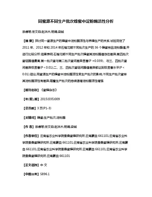 同蜜源不同生产批次蜂蜜中淀粉酶活性分析