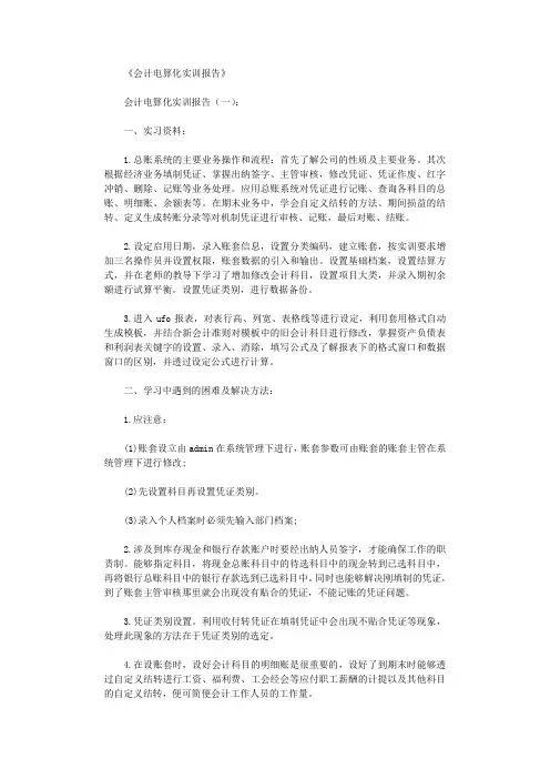 会计电算化实训报告10篇