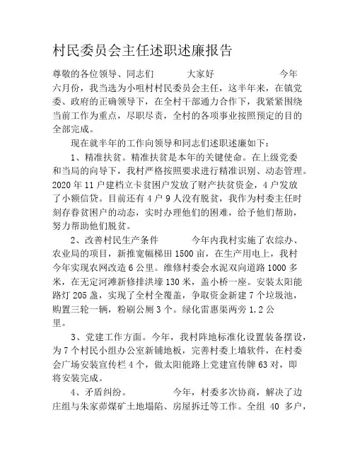 村民委员会主任述职述廉报告