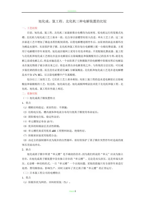 旭化成、氯工程、北化机三种电解装置的比较